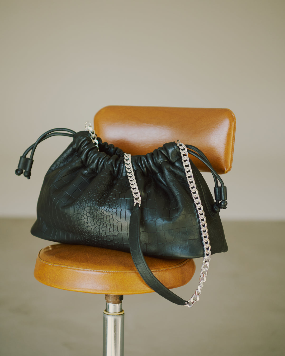 SAYMSIGNA LEATHER BAG - BLACK CROCO
